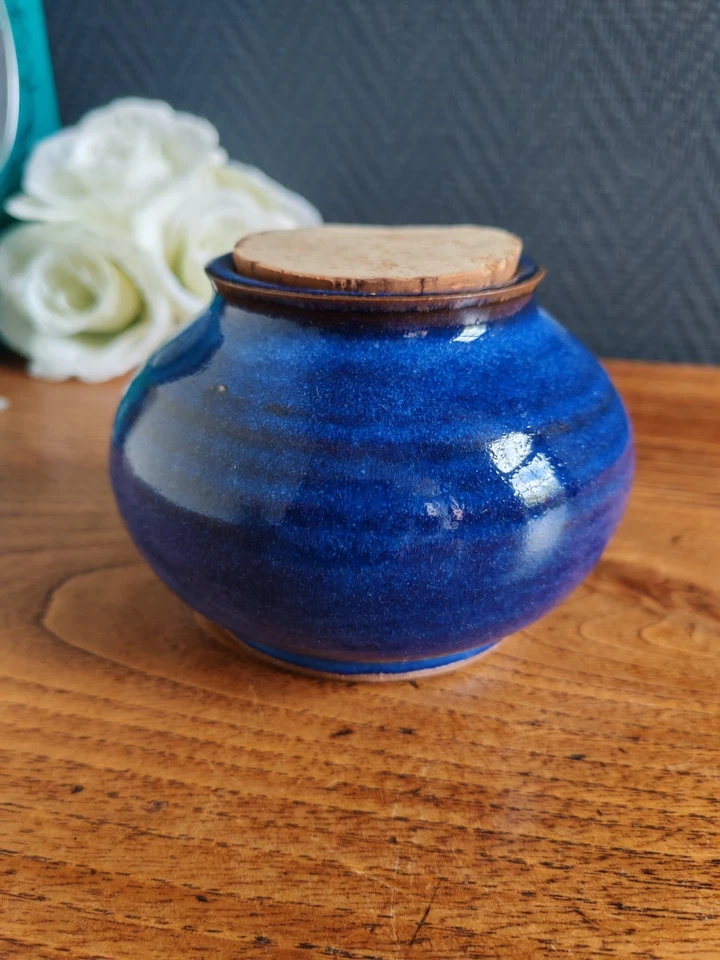 Pot à Miel Bleue en Grès - "Miel" - Fabriqué en France - Poterie Vintage - Photo 4/4
