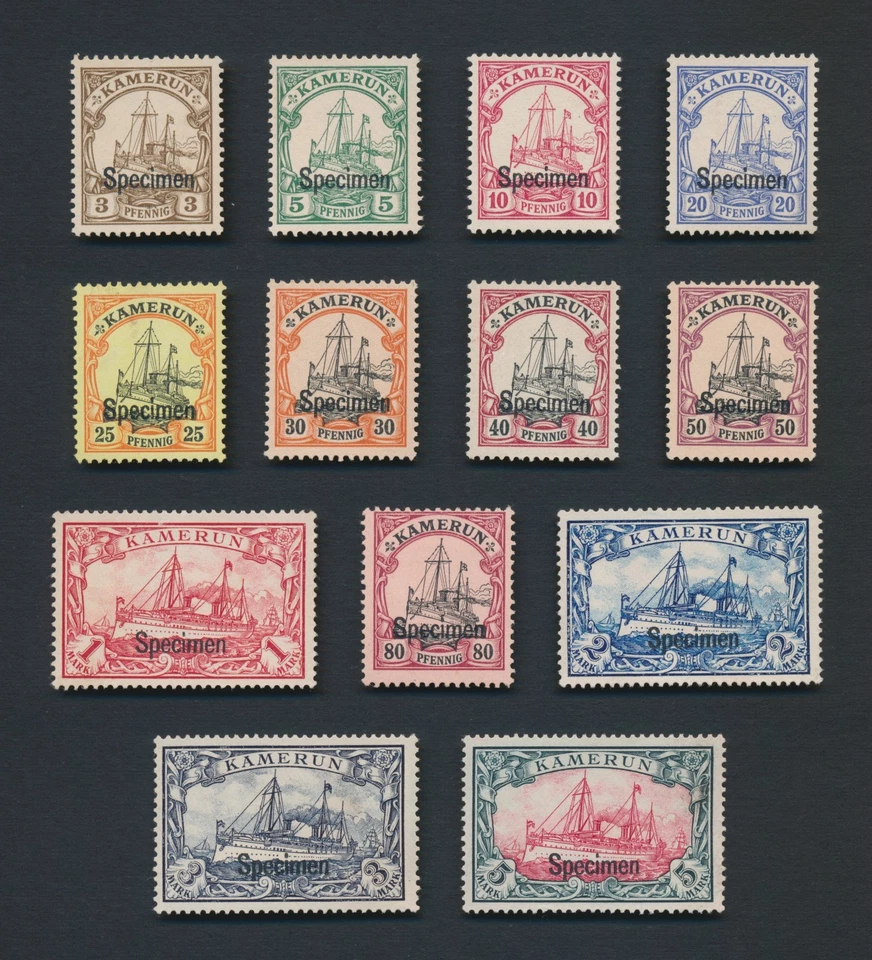 RARE GERMAN KAMERUN STAMPS 1900 SPECIMEN CAMEROON YACHT SET MNH MNG LANGE CERT - Image 4 of 4