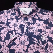 Straight Down Polo Shirt Mens -L Blue Purple Floral Performance Golf Hawaiian