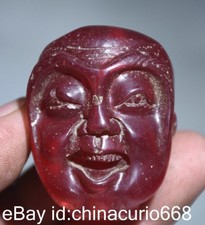1.8" Old Chinese Amber Carving Feng Shui Lohan Arhat Head Lucky Pendant