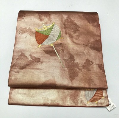 Used Nagoya Obi, silk, Shinonome color with thread winding pattern, 9 sun,