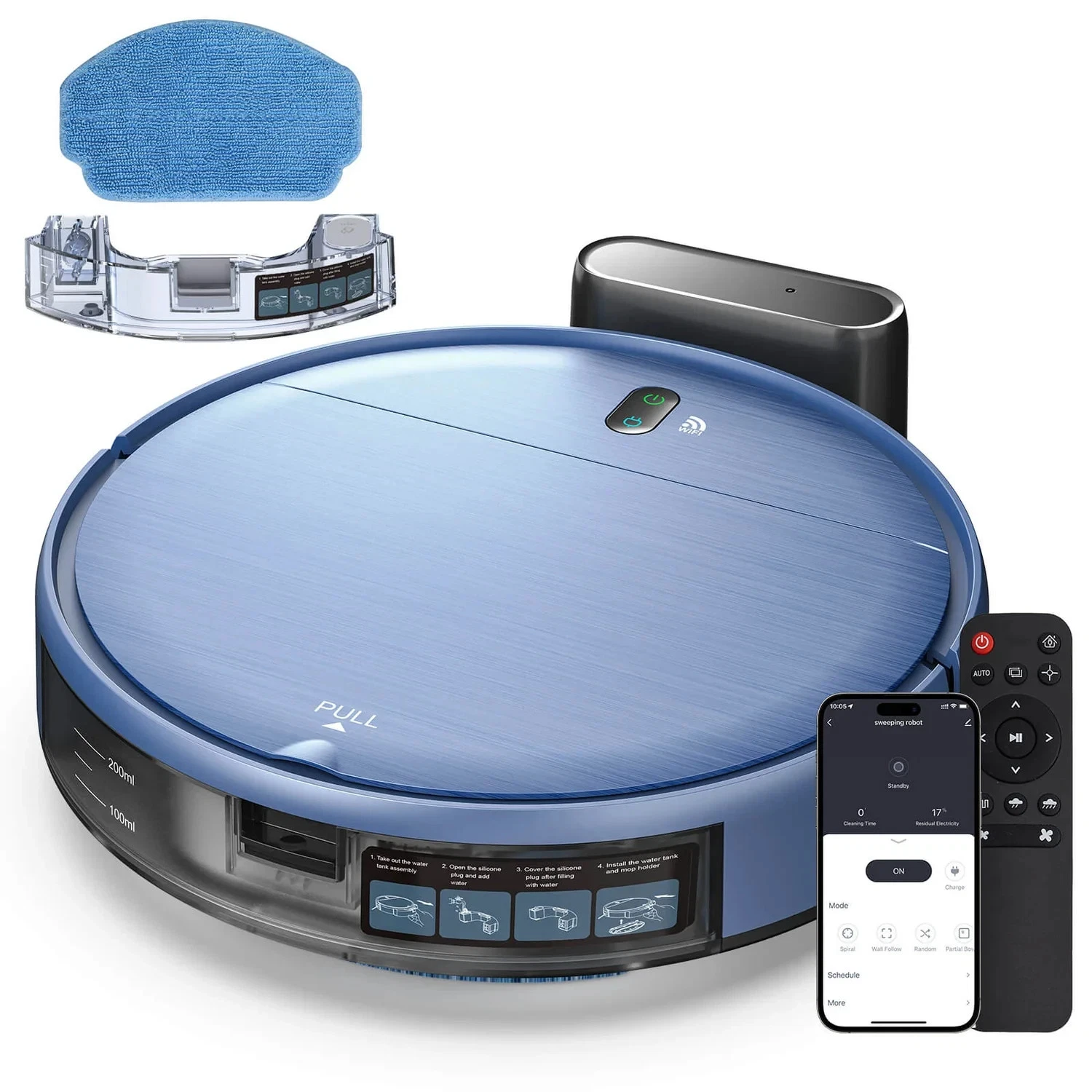 ZCWA BR151 Robot Vacuum & Mop Combo WiFi/App/Alexa Self-Charging 4 Cleaning Mode