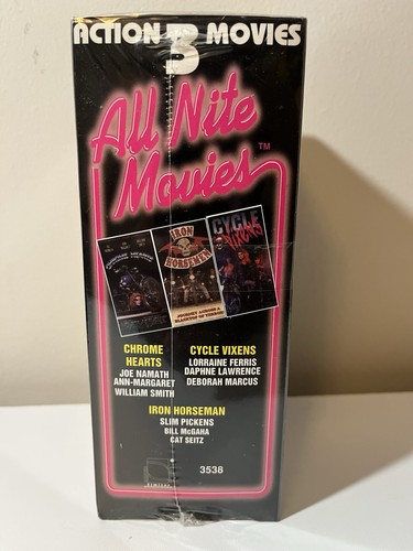 All Nite Movies 3 VHS Tapes: Chrome Hearts, Cycle Vixens, Iron Horseman SEALED - Picture 2 of 4