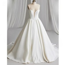 Off Shoulder Satin A-Line Wedding Dresses Floor Length Customized Bridal Gowns