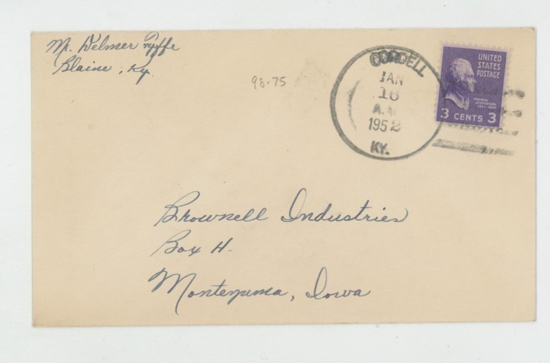 Mr Fancy Cancel Cordell KY DPO Montezuma Iowa 1952 Cvr #110