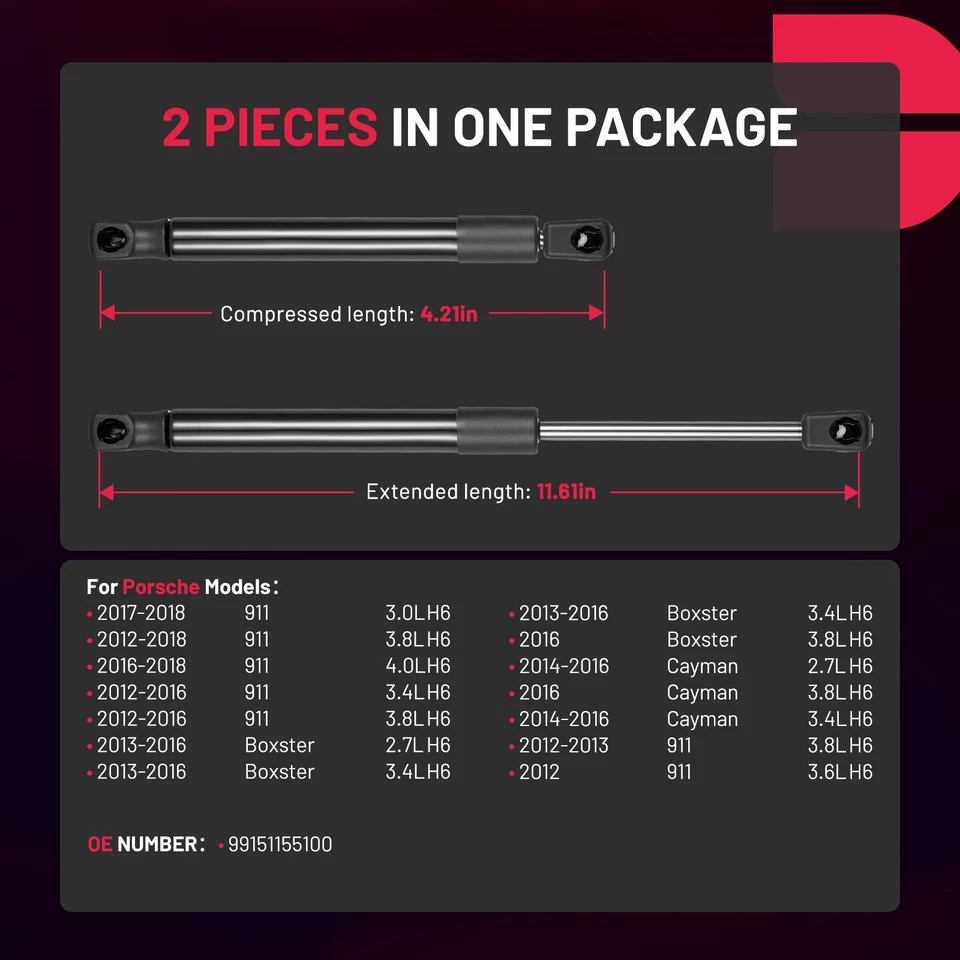 2x Front Trunk Gas Charged Lift Supports Strut Shock For Porsche 718 Boxster 911 - Imagem 2 de 4