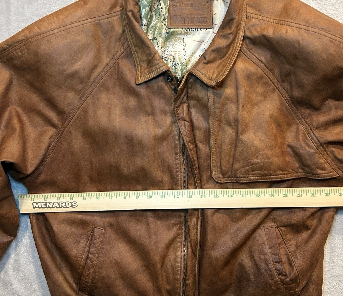 Vintage 90s Marlboro Adventure Team Leather Bomber Jacket Map