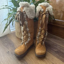 Earth tall Leather Boots tan Summit Wheat faux fur size 8 waterproof winter snow