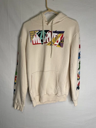 OFF WHITE Felpa con cappuccio Marvel unisex taglia media personaggi bianco sporco 2392