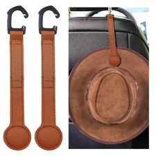 2 Pack Cowboy Hat Holder for Truck, Leather Magnetic Cap Clip, 1 inch, Brown