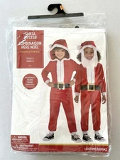 Child's Christmas Santa Costume Zip Up Hooded One Piece Suit Toddler 3-4 New