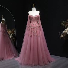 Long Evening Dress A-Line Lace-up Cap Sleeves Off-the-Shoulder Prom Gown Party
