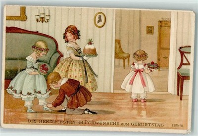 39193097 - birthday well-wishers children cake publisher M. Munk no. 1168 Ebner,