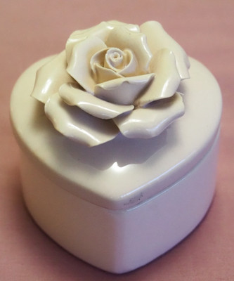 Heart Shaped Trinket Dish with Heart Shape Delicate Rose on Lid