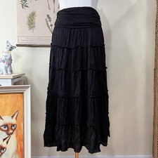 Vintage 90s Y2k Tiered Maxi Skirt Dark Coquette Fairy Grunge Whimsigoth Goth M