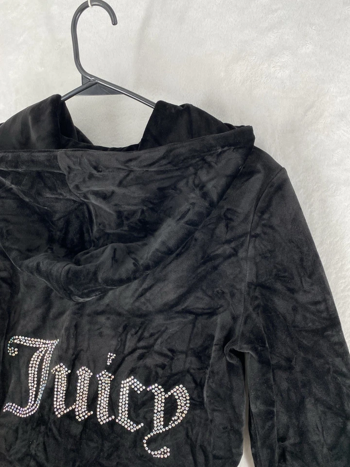 Sudadera con Capucha Juicy Couture Mediana Negra Terciopelo Cremallera Sudadera con Capucha Estrás Escritura Gótica Y2K Foto 4 de 4