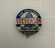 Vtg 1950s Adlai Stevenson - "Stevenson for President" Campaign Pin-Back Button