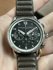 Atlantic Automatic Flyer Ribbed Black Horween Leather 43mm Watch