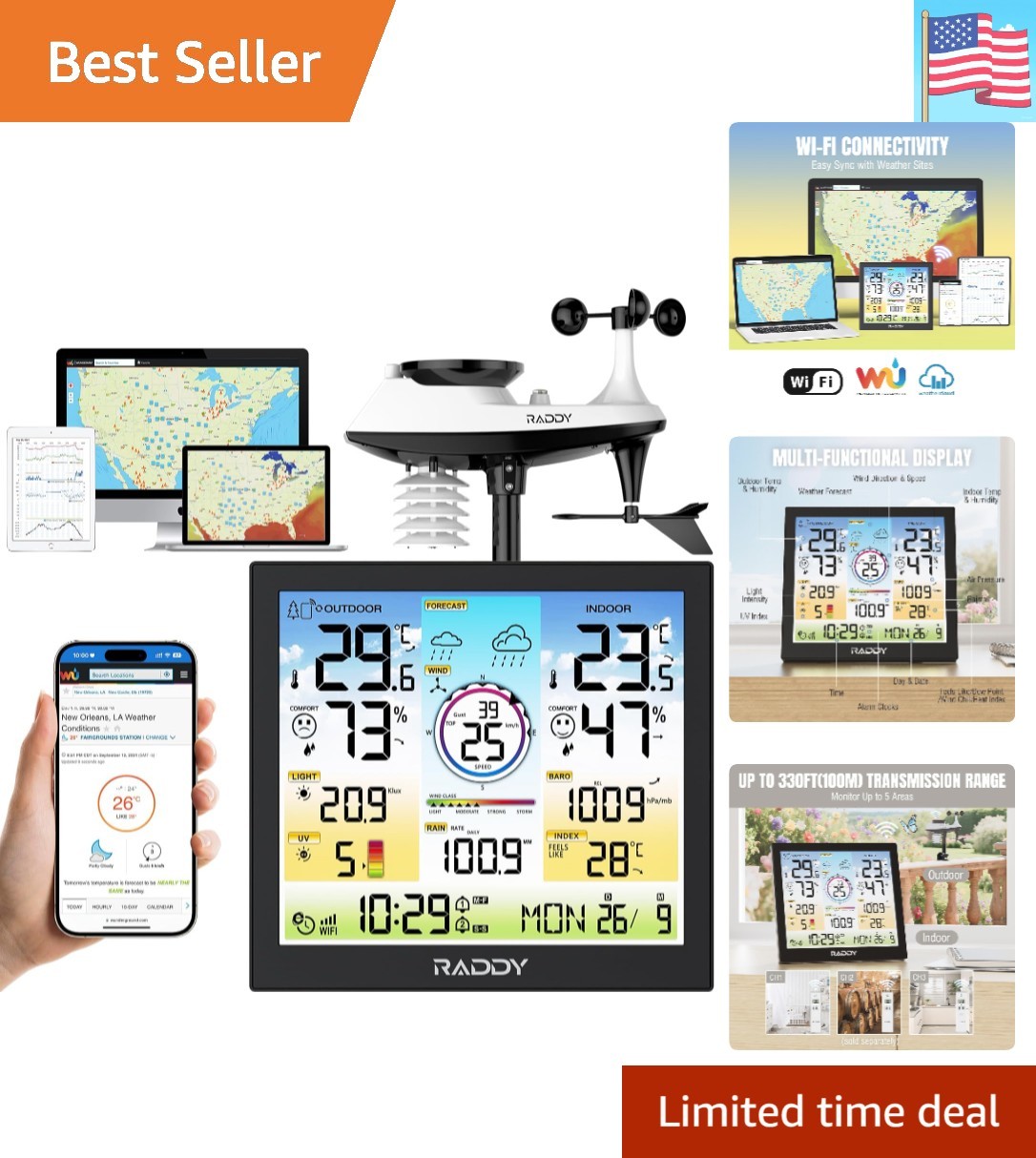 Wireless, Indoor Outdoor Temperature & Hum...
