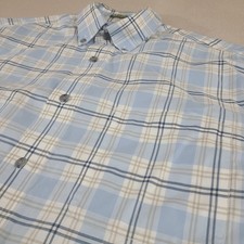 Cabellas Button Up Shirt Men's L Plaid Blue Wrinkle Free Short Sleeve /A5