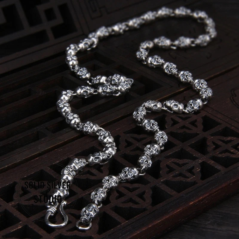 Collar de cadena de eslabones de calavera de plata esterlina S925 5,4 mm pesado gótico bicicleta punk regalo Foto 4 de 4