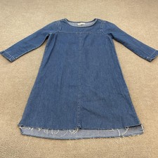 Madewell Dress Womens XS Blue Denim 3/4 Sleeve Shift Fringe Hem Cotton Linen
