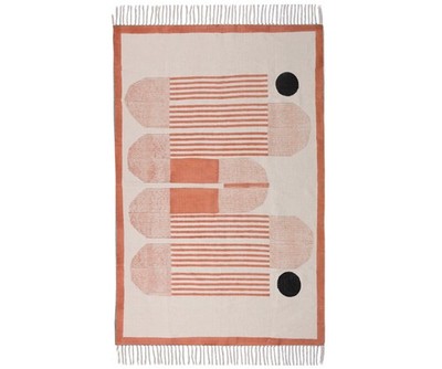 Arts of Jaipur RTH-12 Handbedruckter Baumwoll-Teppich Boho Flachgewebt, Orange