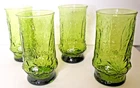 Vtg Anchor Hocking Rainflower Avocado Green Tumbler Glasses, 6", Set of 4