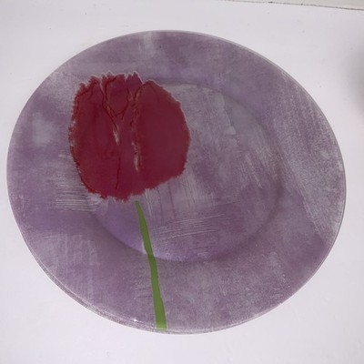 4 Pc Luminarc Tulip Ciel Glass Dinner Plates Pink/lavender Cristal France 10.5 