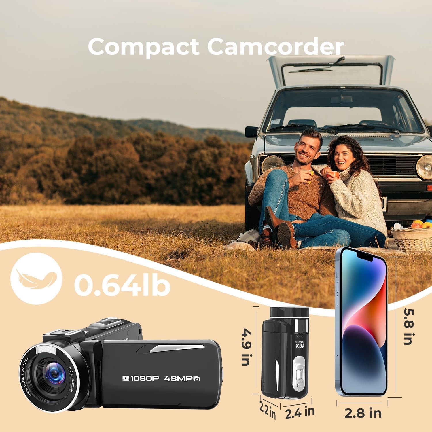 1080P Video Camera Camcorder 48MP 270&deg; Rotatable Night Vision Vlogging Camera