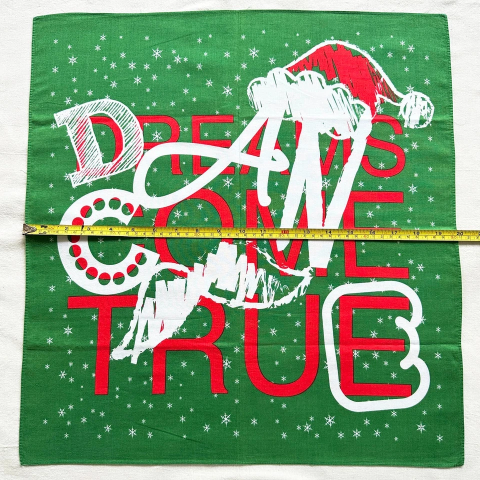 VTG Handkerchief Green Cotton Geometric Santa "Dream Come True" Xmas Hanky 20" - Image 3 of 3