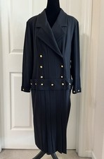 Vintage CHANEL Boutique Black Jacket Dress w/ Gold Buttons, 100% Wool, Size 42