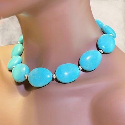 Ralph Laurenn Faux Turquoise Stone Beaded Necklace, Gemstone Southwestern -19''