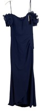 Xscape Dress Gown Womens Size 6 Blue Ruffle Off Shoulder Ruche Back Evening