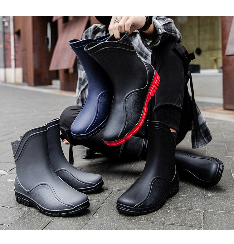 Mens Casual Outdoor Mid-Tube Boots Car Wash Fishing Chef Shoes Rubber  Rainboots