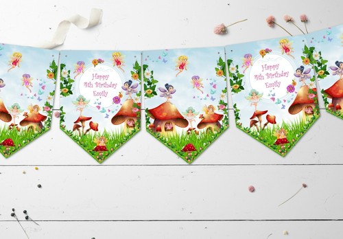 Woodland Fairy Personalised Bunting - Christening Baby Shower Birthday Party - Picture 4 of 5
