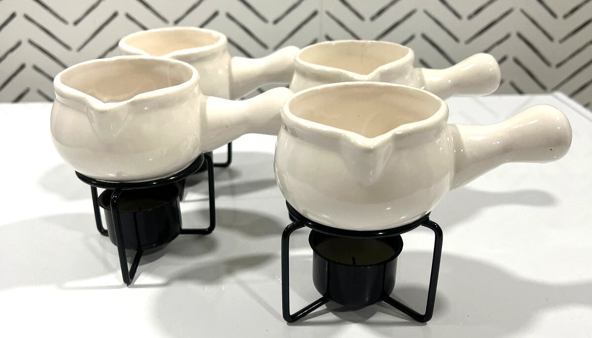 Lot of 5 white ceramic butter/sauce tabletop warmer, uses tealight candles, EVC