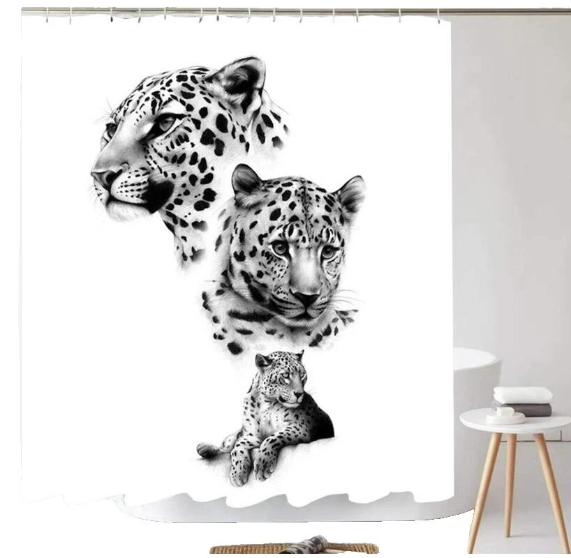 Animal print cortinas de ducha de tela blanca