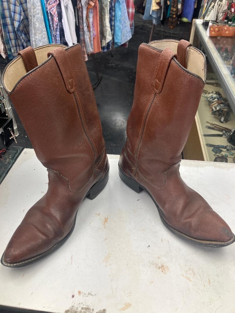 Laredo Vintage Men\'s 8.5 Brown and Blue Leather Pull On Cowboy Western Boots Laredo Mens Dark Brown Leather Cowboy Western Boots Pull On  main image 2