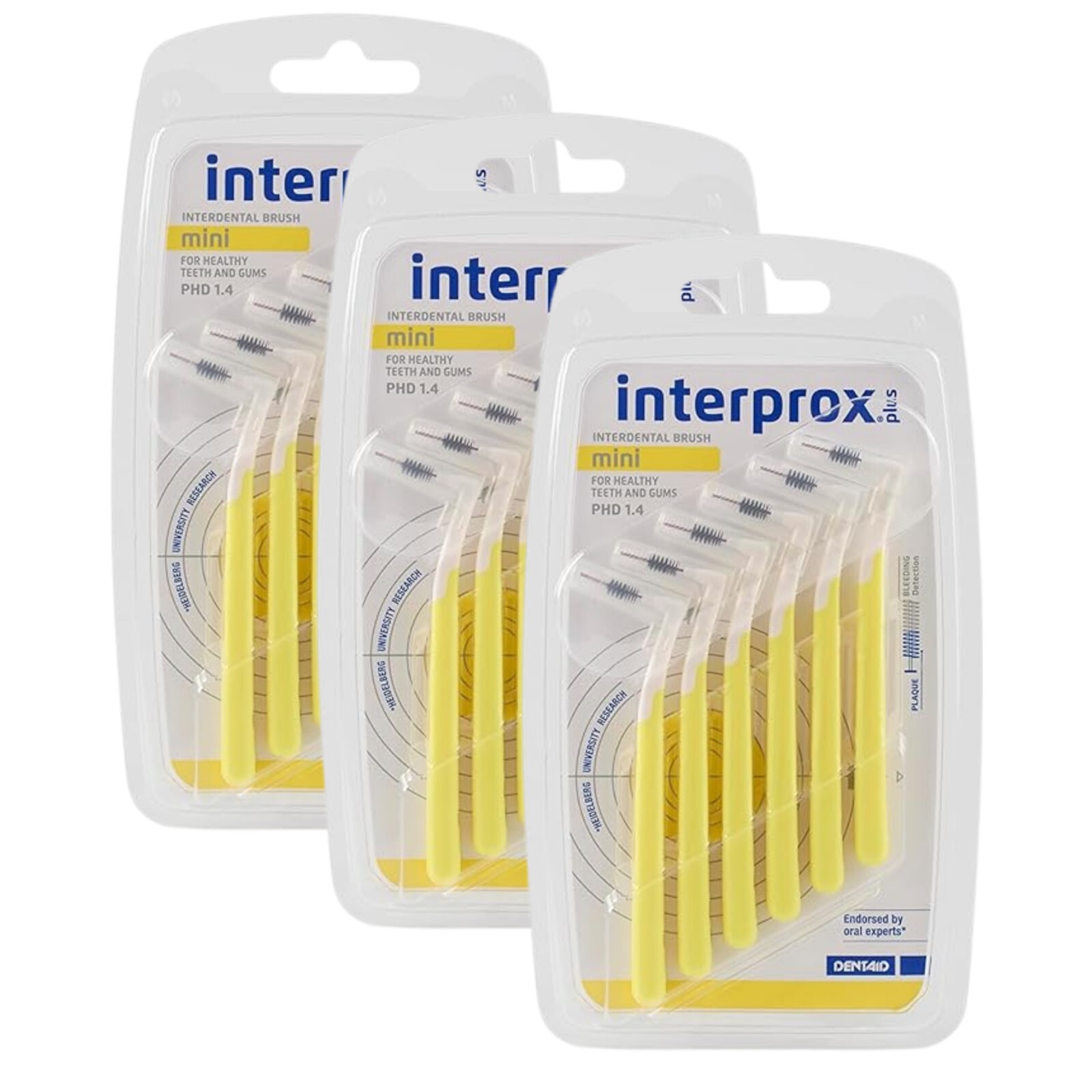 3x Interprox Plus Yellow 1.4mm Mini Interdental Brush - Pack of 6 Brushes