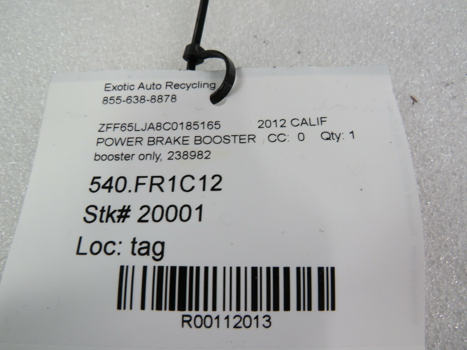 Ferrari California, Power Brake Booster, Booster Only, Used, P/N 238982
