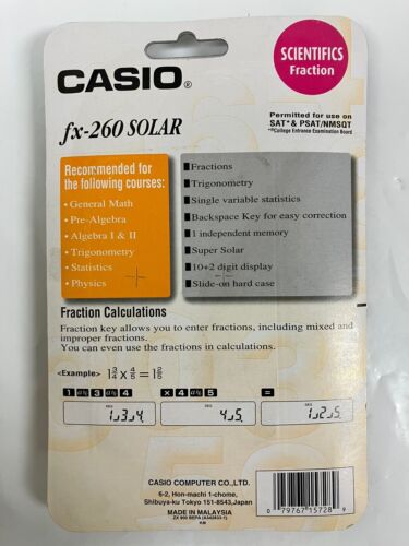 RARE CASIO fx-260 Super Solar Scientific Fraction Trigonometry Calculator - Picture 3 of 3