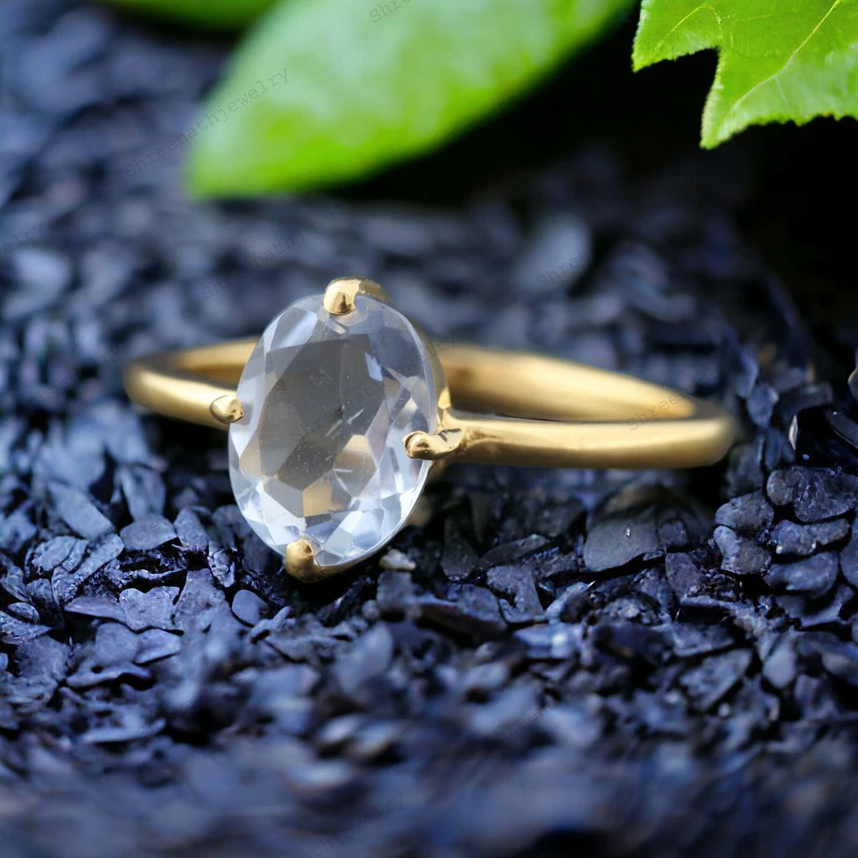 Anillo solitario oro macizo 9k 8x6MM forma ovalada zafiro lavanda natural Foto 3 de 4