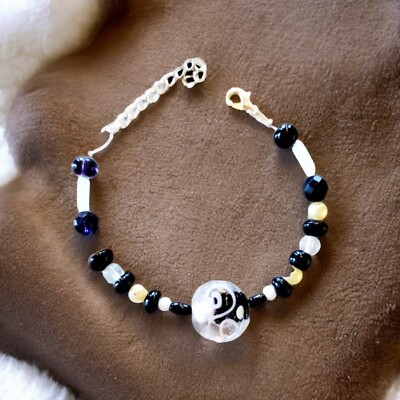 Porcelain Bead Bracelet Black & White Theme Handmade Adjustable 