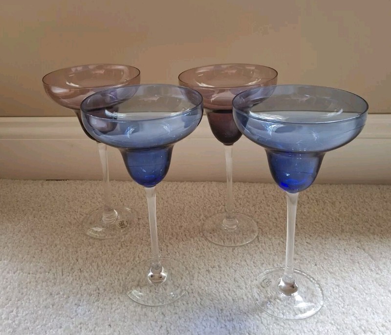 LENOX Tuscany Seasons  Colored Margarita Glasses - NEW -Set Of 4 - Etched/Blown 