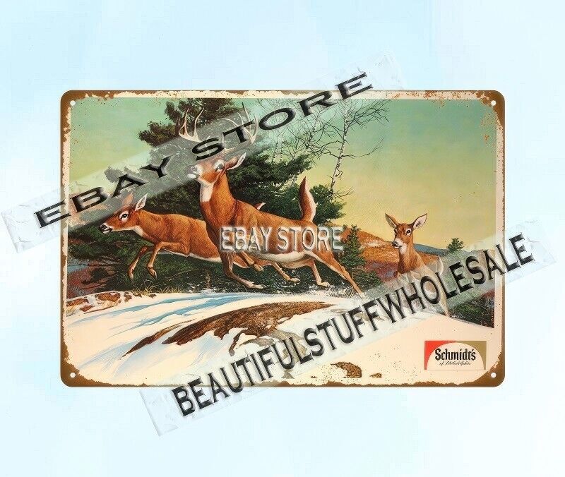 Rustic Beer Deer Alcohol Tin Sign for Bar or Office Decor