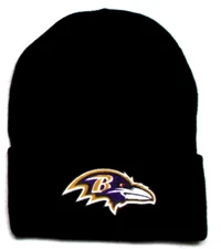 Baltimore Ravens flat applique logo on Black beanie  cap hat. See details