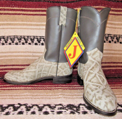 Men's Justin Diamond J Gray Elephant PRINT Leather Roper Cowboy Boots 6 ...