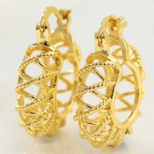 Very Pretty New Yellow Gold Plated Openwork 1" Round Hoop Earrings