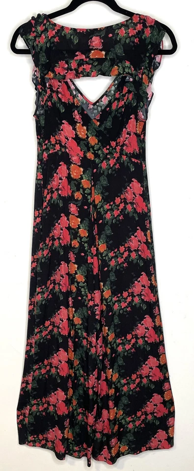 Mono floral Plenty Tracy Reese negro rosa SP sin mangas con volantes escote en V Foto 3 de 4